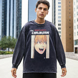 Mens Vintage Long Sleeve Shirt Cartoon Print T-Shirt Men and Women