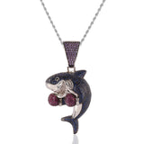 Jewelry Hip Hop Boxing Shark Zircon Pendant Necklace Animal Spectrum Armament