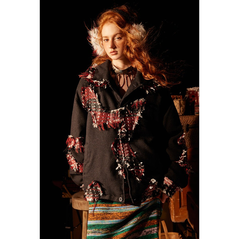 Unisex Coat Stitching Plaid Loose Winter