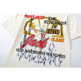 Travis Scott T Shirts Cactus Jack x Utopia x SAINT joint doll flame hellhound print short sleeve