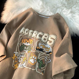 Men T Shirt Cartoon Tiger Print Casual Oversize