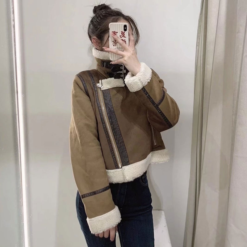 Women Cotton Coat Fashion Leisure Warm Imitation Lamb Wool