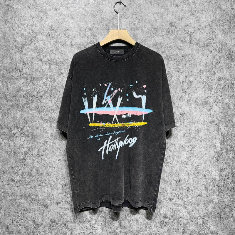 Amiri washed t-shirt hollywood rainbow printing short sleeve