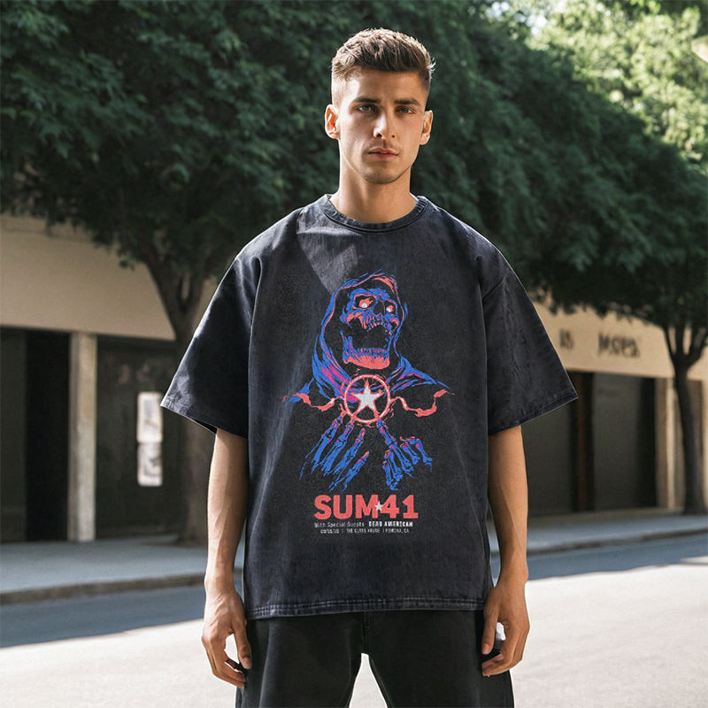 Mens Vintage T Shirt Cartoon Print Short Sleeve