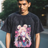 Mens Vintage T Shirt Summer Print Wash Shirt