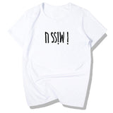Madness I Miss U Tee Fashion Brand Short Sleeve T-shirt Men's Hong Kong Style Trendy Top Simple T-shirt Black and White Base Shirt