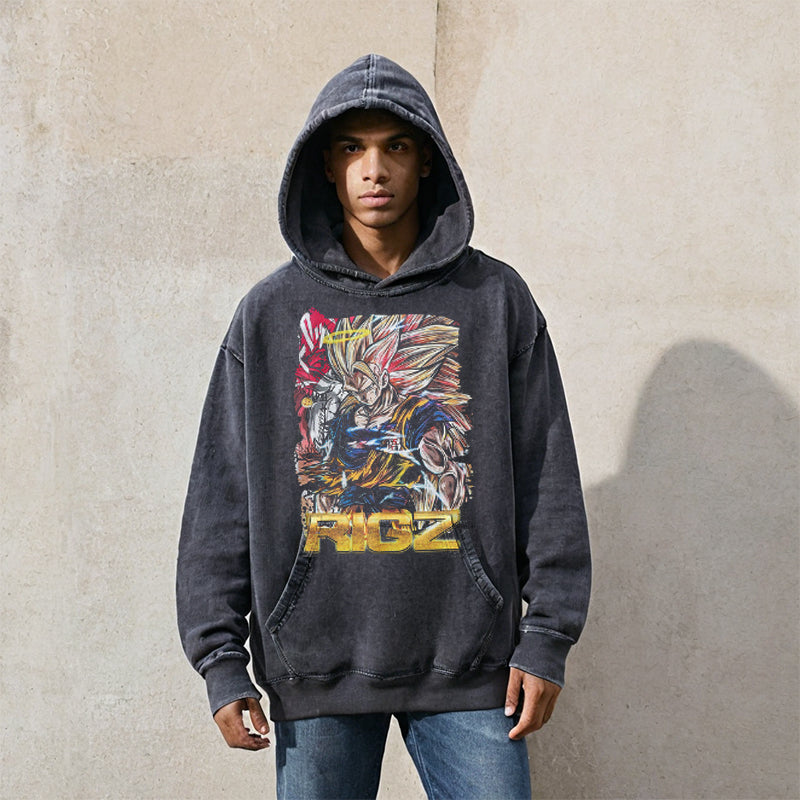Mens Vintage Hoodie print wash jacket sweater