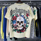 Godspeed T Shirts Skull Rose Clock Plate Double Yarn Cotton Casual Short Sleeve Men and Women