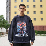 Mens Vintage Long Sleeve Shirt Printed Washed Long Sleeve T-Shirt