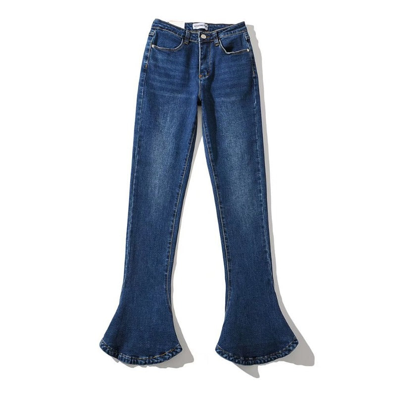 Women Jeans Slim Fit Bell-Bottom Pants Fleece-lined