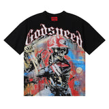 Godspeed T Shirts Skull Baseball Players Printed Cotton Casual Short Sleeves Men and Women