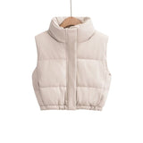 Women Cotton Coat Casual Stand Collar Imitation Leather Vest