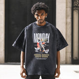 Mens Vintage T Shirt Printed Neckline Short Sleeve T-Shirt