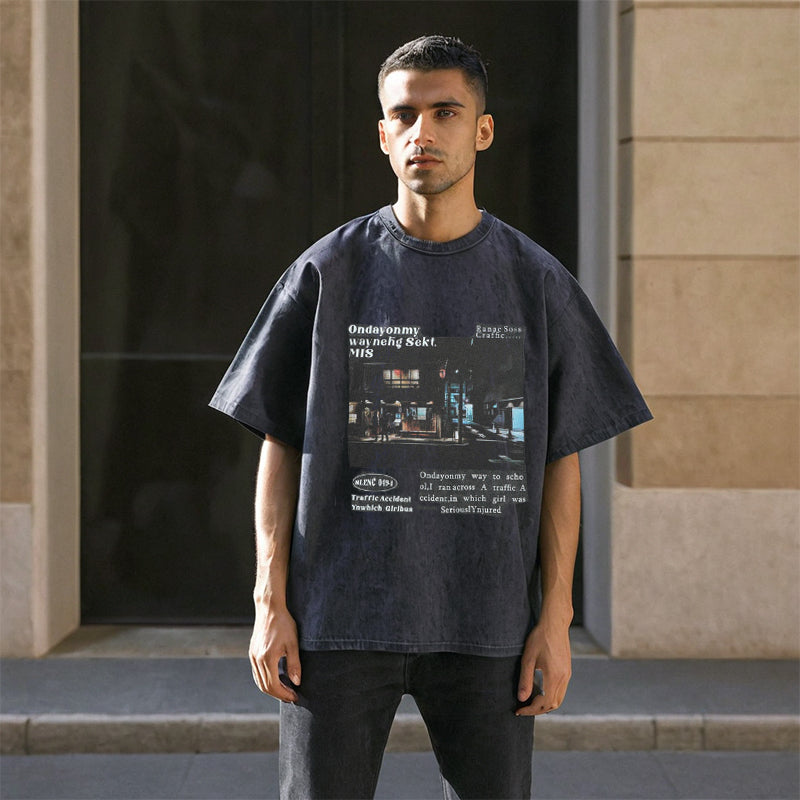 Mens Vintage T Shirt Wash Vintage Direct Injection Printing