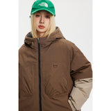 Unisex Coat Colorblock Hood All-Match Loose Couple Coat