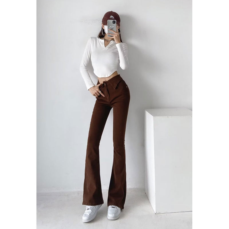 Women Jeans Slim Elastic Tight Bell-Bottom Pants