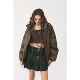 Unisex Coat Old Winter PU Leather Cotton-Padded Jacket