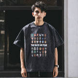 Mens Vintage T Shirt Washed Cartoon Print Short Sleeve
