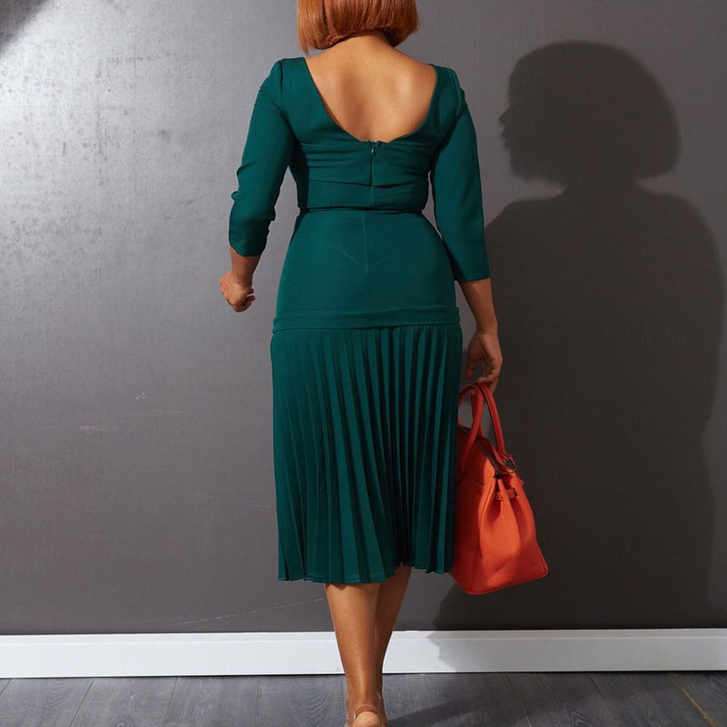 Women Dress Pleated Solid Color Fashion Dress