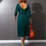 Women Dress Pleated Solid Color Fashion Dress