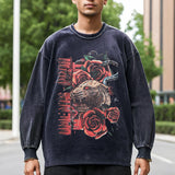 Mens Vintage Long Sleeve Shirt Printed Washed Long Sleeve T-Shirt