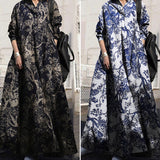 Betty Draper Valentine's Day Dress Autumn Printed Cotton Linen Retro Loose Long Sleeve Dress