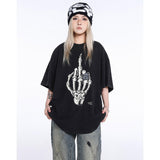 Unisex T-Shirts GALLERY DEPT Skull Middle Finger Print Loose T-Shirt