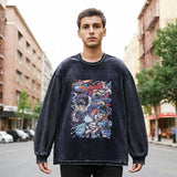 Mens Vintage Long Sleeve Shirt Washed Long Sleeve T-Shirt Men's and Women's