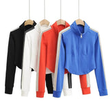 Women Hoodie Striped Stitching Tight Sports Sweater