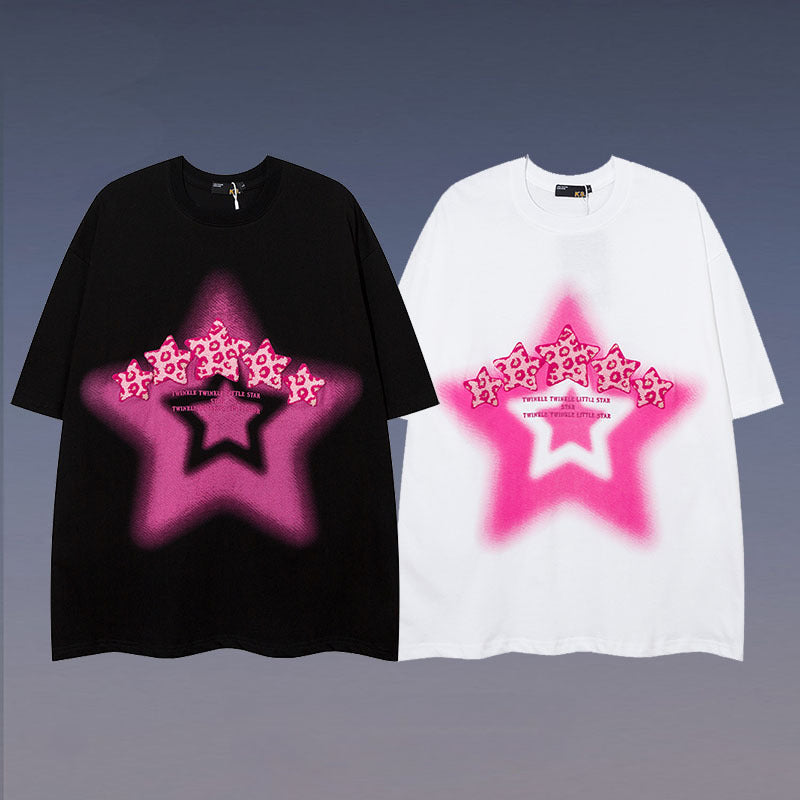 Men T-Shirt Five-Pointed Star Graffiti Short Sleeve Oversize