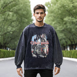 Mens Vintage Long Sleeve Shirt Cartoon Print Long Sleeve