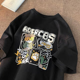 Men T Shirt Cartoon Tiger Print Casual Oversize
