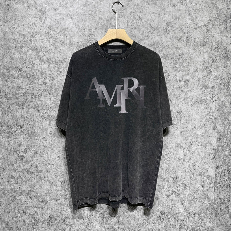Amiri washed t-shirt gray gradient letterprinting short sleeves
