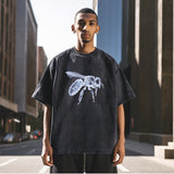 Mens Vintage T Shirt Printed Cotton Washed Short Sleeve