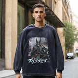 Mens Vintage Long Sleeve Shirt Print Crew Neck Long Sleeve