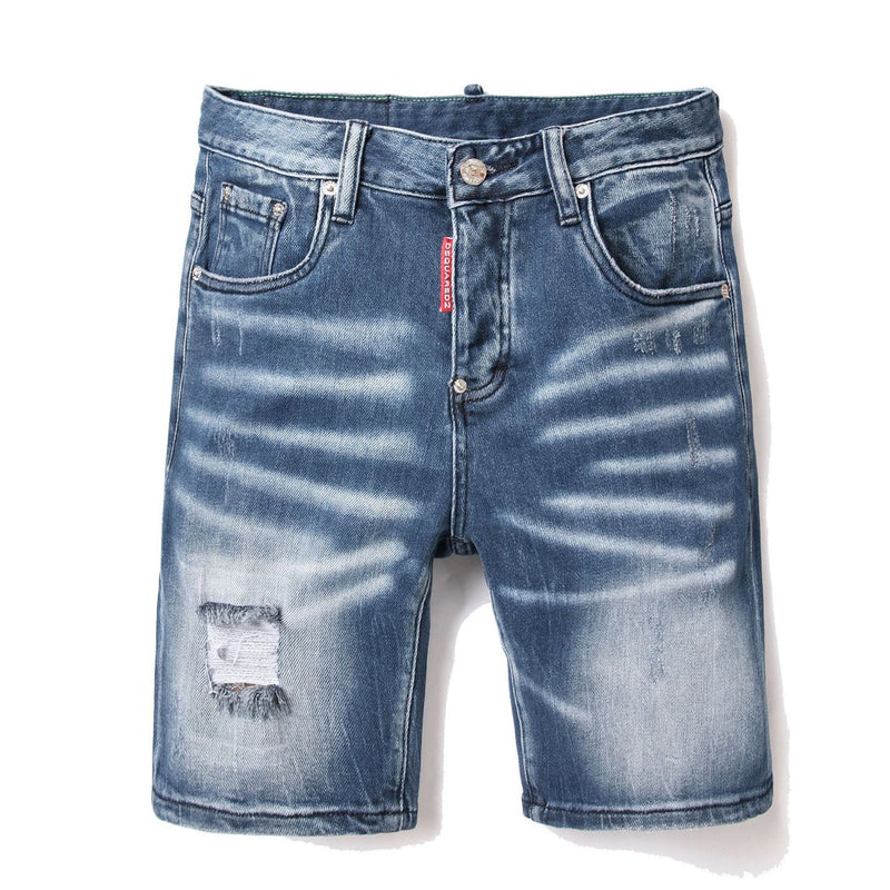 DSQ2 Short Jeans Ripped Patch Slim-fit Stretch Denim Shorts