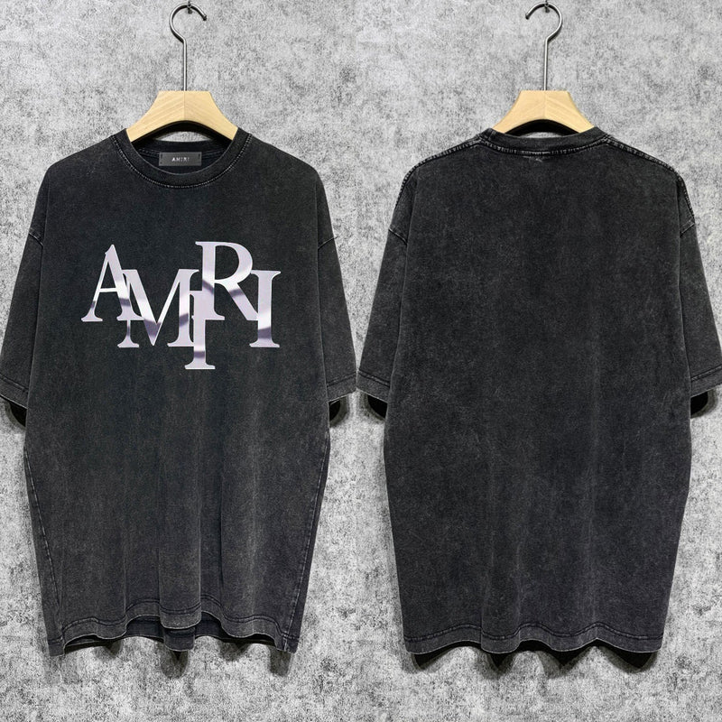 Amiri washed t-shirt metallic luster letter short sleeves