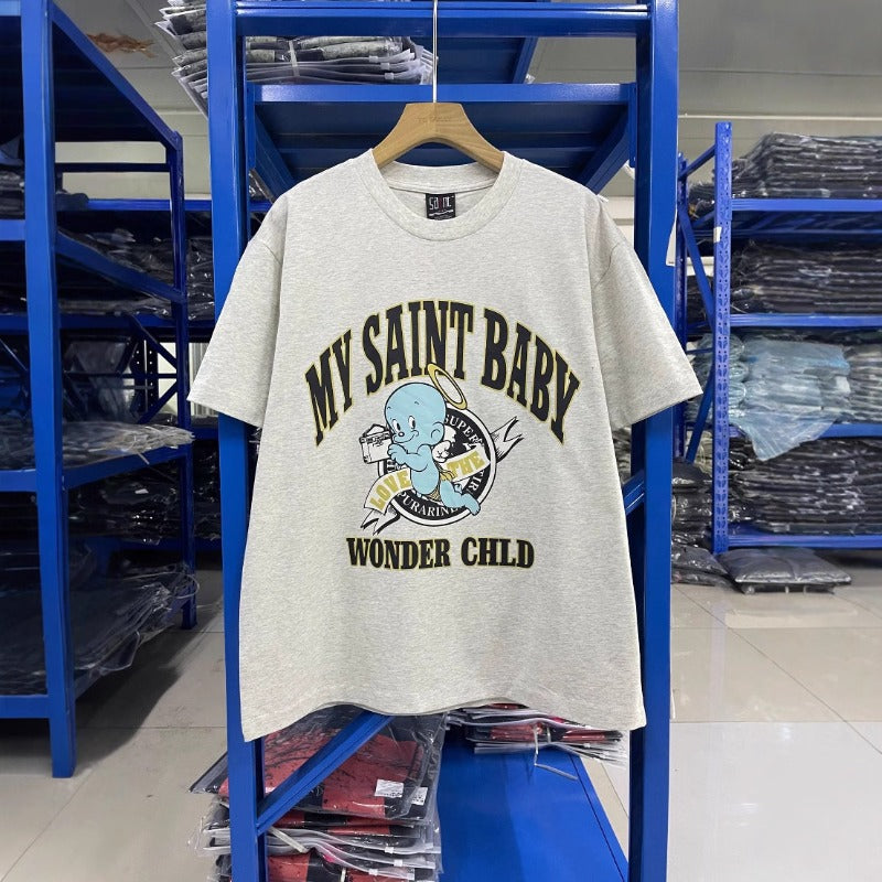 Fog Essentials T Shirts Spring/Summer, Angel Baby Pattern Crew Neck Short Sleeves