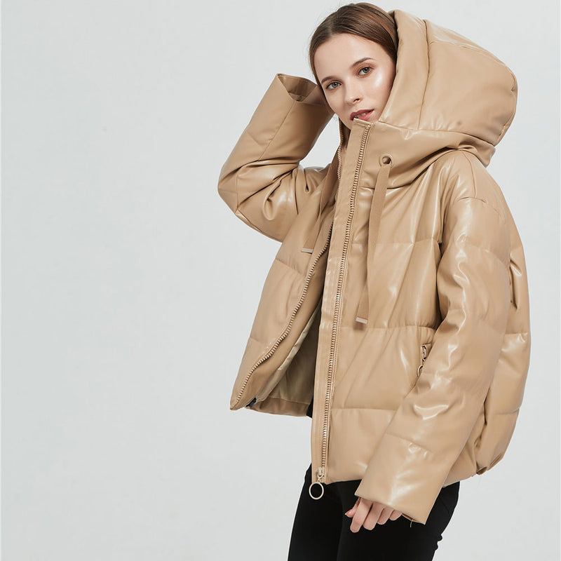 Women Cotton Coat Cotton PU Leather Jacket