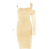 Women Dress Mesh Skinny Slimming Pleated Dress