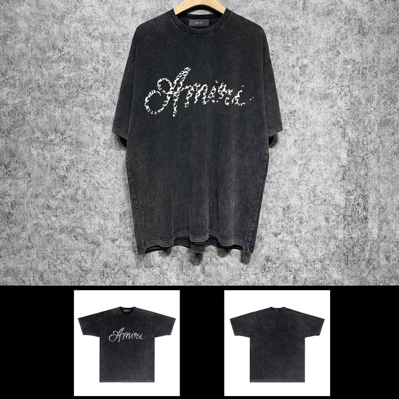 Amiri washed t-shirt silver ring snake letter short sleeve