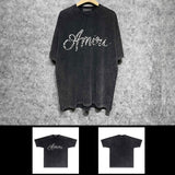 Amiri washed t-shirt silver ring snake letter short sleeve