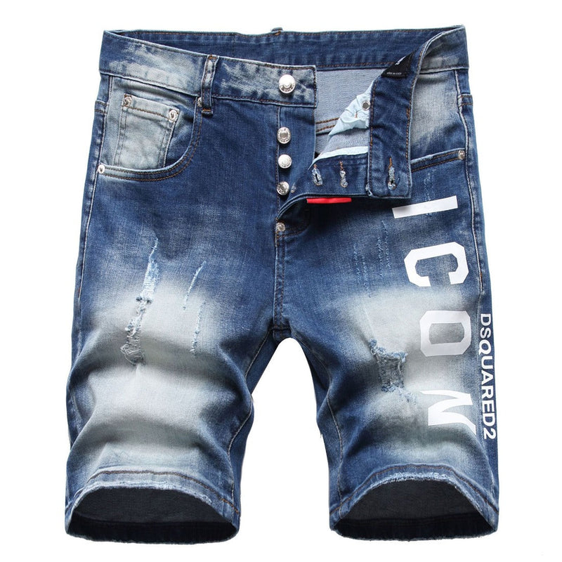 DSQ2 Short Jeans Ripped Patch Slim-fit Stretch Denim Shorts