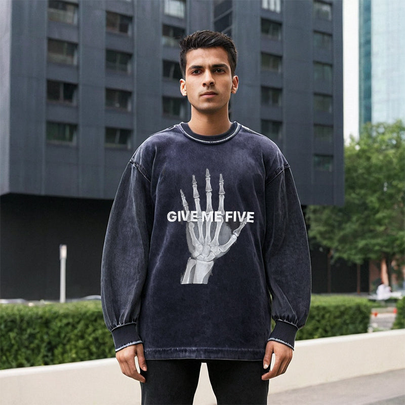 Mens Vintage Long Sleeve Shirt T-Shirt Washing Water Old Men