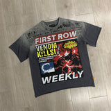 First Row T Shirts Breaking News Venom Kills Cropped Tee 2026SS Hot Diamond Wash Old Cotton