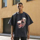 Mens Vintage T Shirt Printed Loose Short Sleeve Men