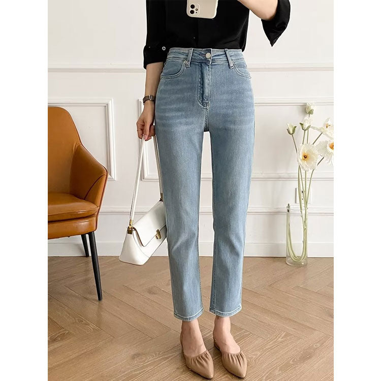 Women Jeans Vintage Light Color Slim-Fitting Ankle Length Trousers