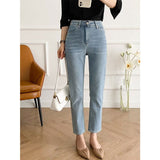 Women Jeans Vintage Light Color Slim-Fitting Ankle Length Trousers
