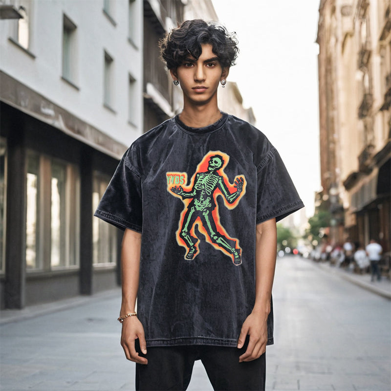 Mens Vintage T Shirt Vintage Washed Printed Short Sleeve T-Shirt