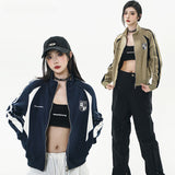 Women Jackets Retro Color Contrast Patchwork Sports